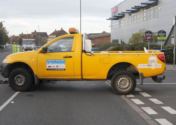 The Colas truck that Simon Boyd was driving when he was involved in a collision which killed moped rider Gary Martin. This picture was shown to the jury
