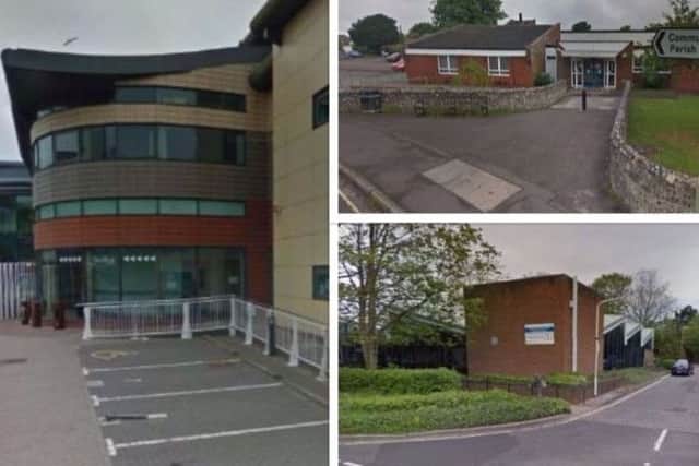 (Clockwise from left) John Pounds Medical Centre, Denmead Practice and Portchester Health Centre were ranked the top surgeries in their areas. Pictures: Google Maps