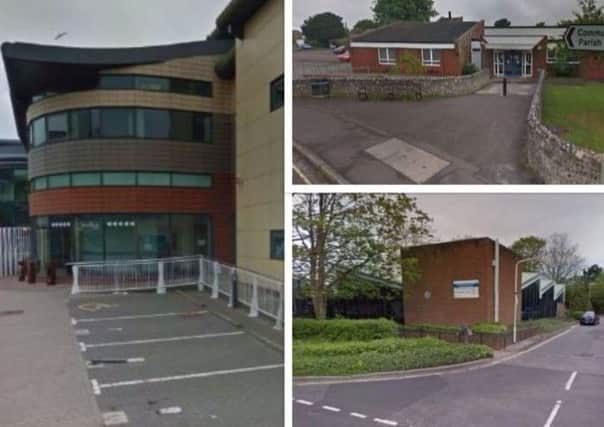 (Clockwise from left) John Pounds Medical Centre, Denmead Practice and Portchester Health Centre were ranked the top surgeries in their areas. Pictures: Google Maps