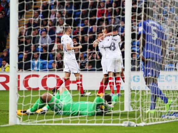 Sean Morrison diverted the ball into his own net to give Pompey a half-time lead