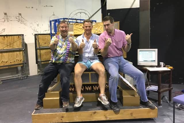 The first day the organ sounded - from left,
Bernard Tilley, Chris Milburn and Lyndon Ford