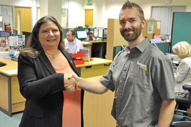 Pete Matheson of Tekkers IT with Maureen Frost, Hampshire Chamber chief executive