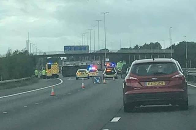 A caravan flipped on the M27 earlier this morning