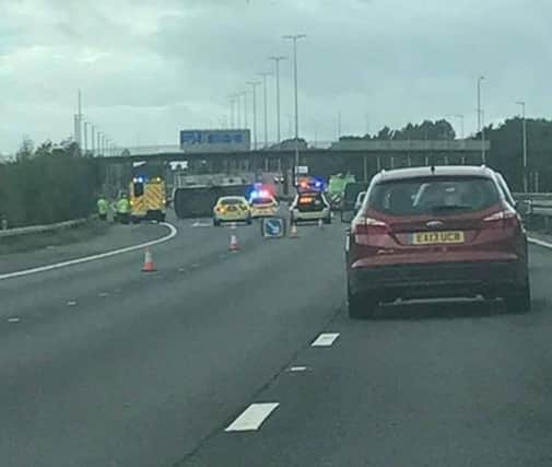 A caravan flipped on the M27 earlier this morning
