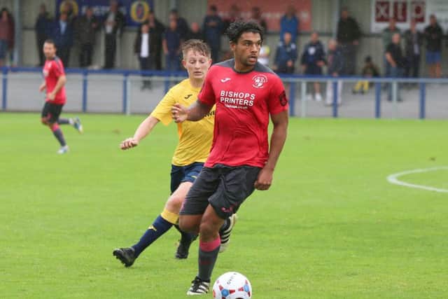 Theo Lewis scored for the Hawks in the 38th minute at Wealdstone. Picture: Habibur Rahman
