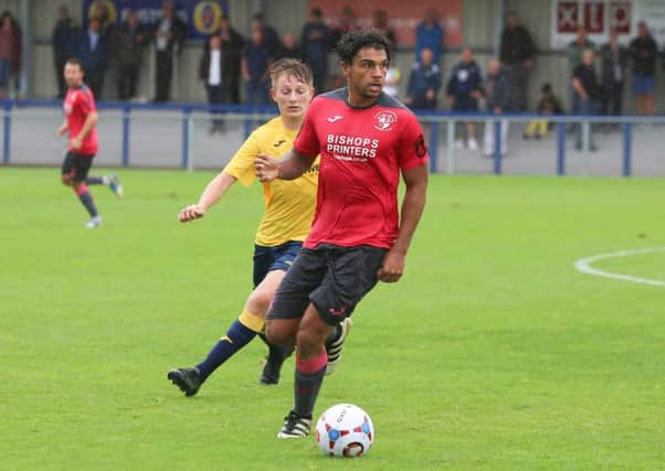 Theo Lewis scored for the Hawks in the 38th minute at Wealdstone. Picture: Habibur Rahman