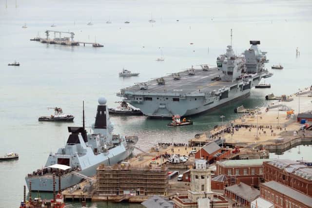 HMS Queen Elizabeth arrives in Portsmouth            Picture: PA
