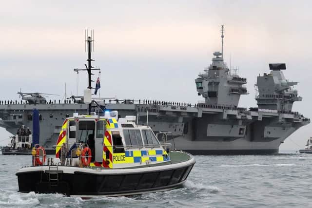HMS Queen Elizabeth, the UK's newest aircraft carrier, as the ship arrives in Portsmouth Picture: POPHOT Ian Simpson/Royal Navy/PA Wire