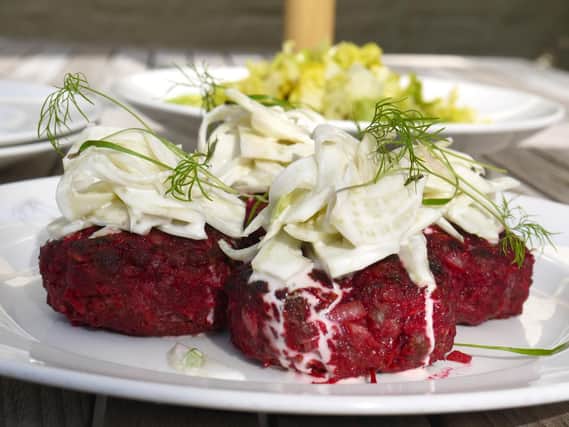 Give your beefburger  or beetburger  a kick with grated horseradish