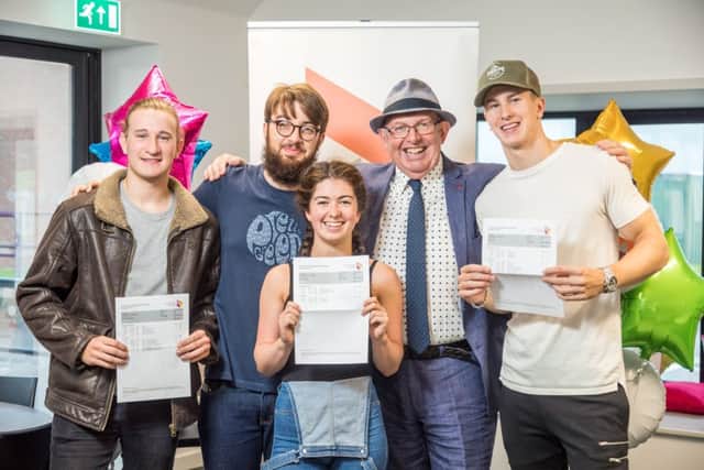 From left, Jack Riman, Liam King, Kassia Newman, college principal Steve Frampton and Sam Fowler Picture: Mike Cooter (171063-3702)