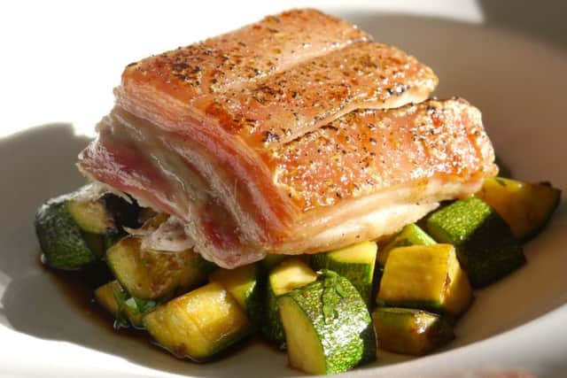Serving your courgettes with pork belly makes for a hearty main dish