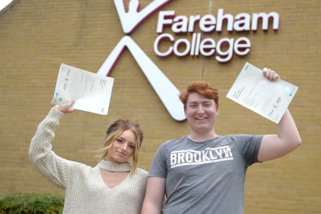 Ella Grant, 17, from Southampton, who achieved a double merit in production arts (make-up) BTEC Level 3; and Michael Smith, 18, of Elson, who got a triple-starred distinction in IT Practitioners (Gaming) BTEC Level 3 Picture: Chris Russell