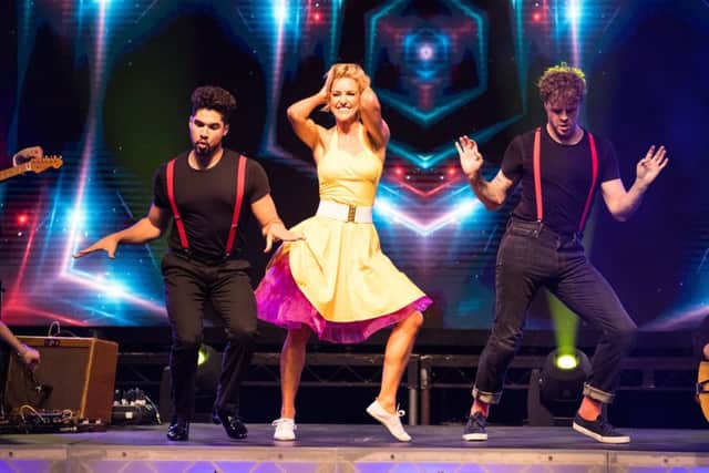 Natalie Lowe in Rip It Up with Louis Smith and Jay McGuiness. Picture by Fiona Whyte Photography