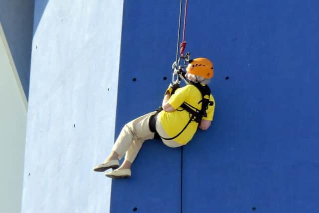 90 year old Betty Richards abseils down the Spinnaker Tower to raise money for charity