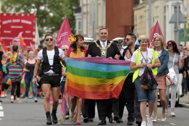 Last year's Portsmouth Pride march makes its way to Southsea Common, led by Lord Mayor David Fuller.
Picture: Mick Young