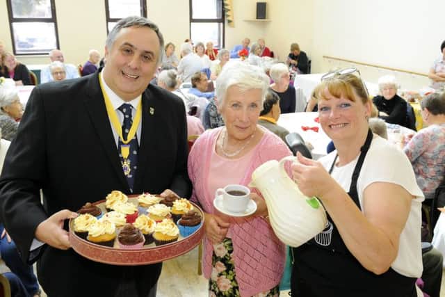 From left, councillor David Fuller, former mayoress Sally Beard and team helper Alison Barnes Picture: Malcolm Wells (170914-1896)