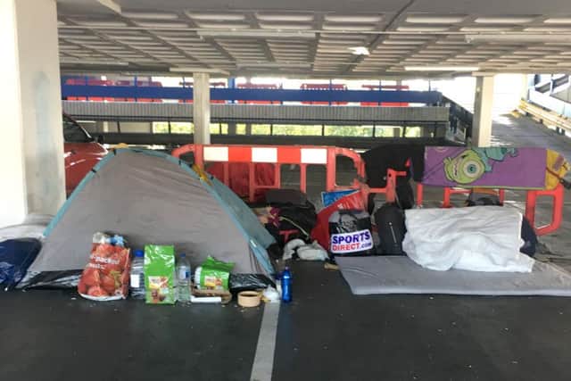 Tents in the Isambard Brunel car park in Portsmouth