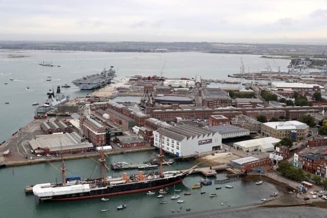 HMS Queen Elizabeth at anchor in Portsmouth Naval Base