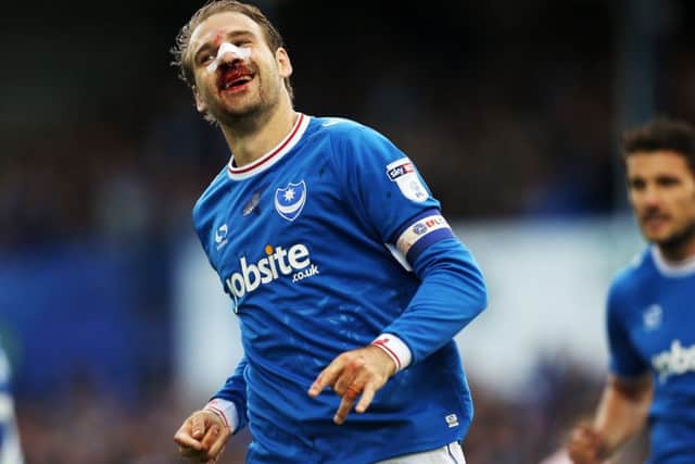 Brett Pitman celebrates his second goal against Fleetwood. Picture: Joe Pepler