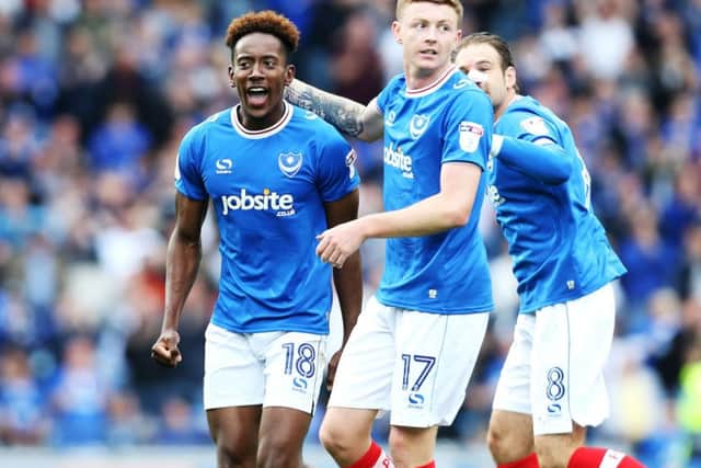 Jamal Lowe was at the double for Pompey on Saturday. Picture: Joe Pepler