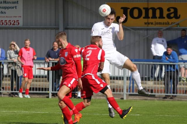 Hawks striker Jason Prior in action against Merthyr Town. Picture: Habibur Rahman (171250-284)