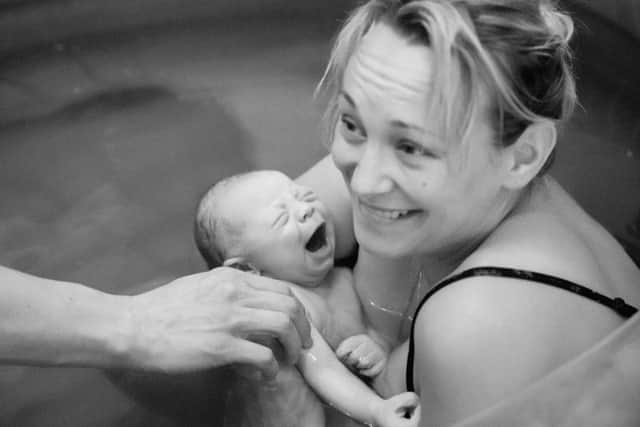 Polly Richards, moments after she gave birth to son Alfie at home Picture: mini-me-photography.co.uk