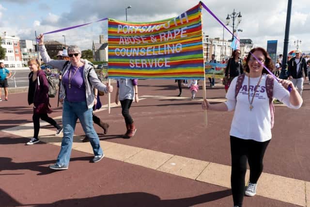 Theresa O'Toole and Anna Wall march side-by-side Picture: Duncan Shepherd (171248-018)