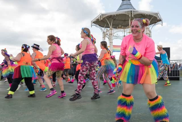 Rainbow dancers at Portsmouth Pride Picture: Duncan Shepherd  (171248-035)