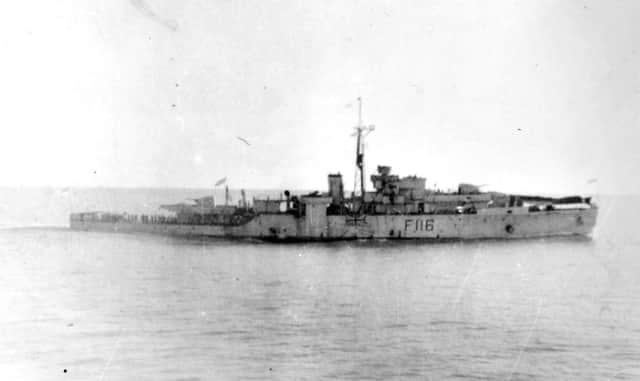 HMS Amethyst photographed by Derek Hodgeson from HMS Concord after her escape down the Yangste River in 1949.