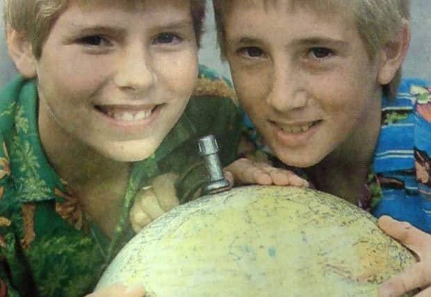 retro september 2017 WorldWise - Mark, left, and Scott are pictured boning up on their geography