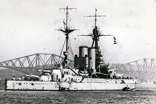 The Dreadnought battleship HMS Queen Elizabeth in the Firth of Forth, Scotland
