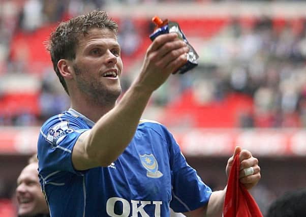 Hermann Hreidarsson celebrates Pompey reaching the FA Cup final in 2008