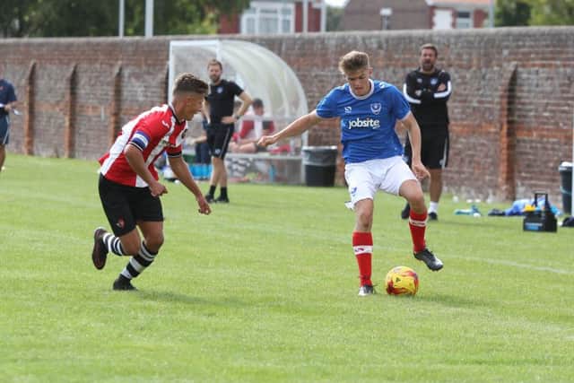 Joe Hancott in action for Pompey Academy against Exeter. Picture: Habibur Rahman PPP-170917-124650006