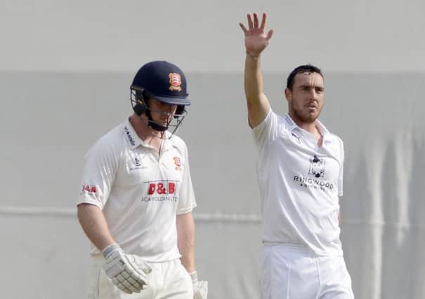 Kyle Abbott celebrates a wicket today against champions Essex. Picture: Neil Marshall
