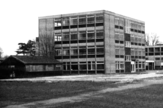 The main block and art and science block in the distance of the former Oak Park Boy's Secondary School, Leigh Road, Havant.
