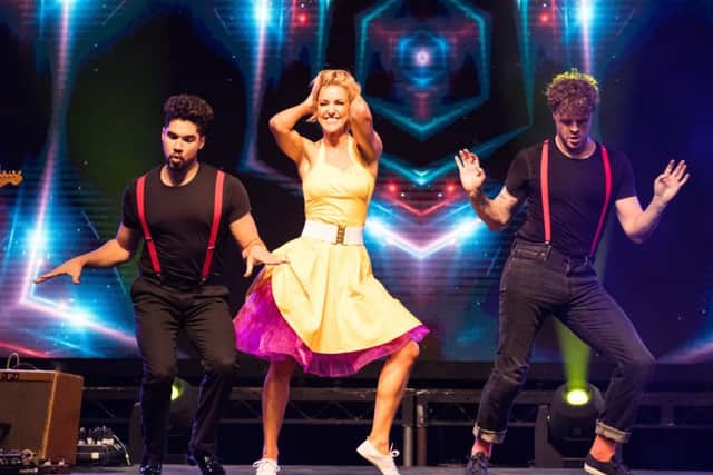 Natalie Lowe in Rip It Up with Louis Smith and Jay McGuiness. Picture by Fiona Whyte Photography