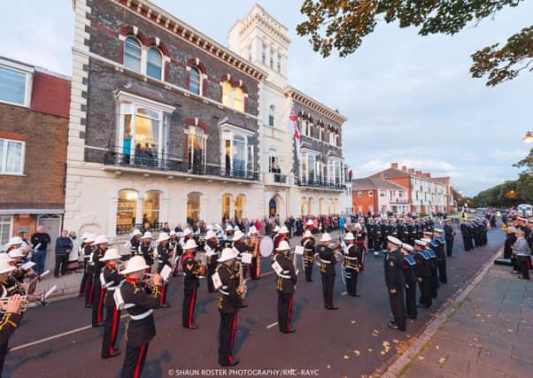 The Portsmouth band of the Royal Marines
 plays for the 150th anniversary celebrations of the Royal Naval Club     Pictures:
Shaun Roster Photography