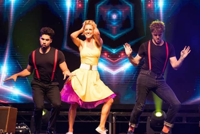 Natalie Lowe in Rip It Up with Louis Smith and Jay McGuiness. Picture by Fiona Whyte Photography