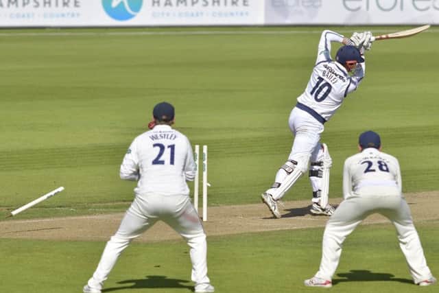 George Bailey is bowled for a duck against Essex. Picture: Neil Marshall