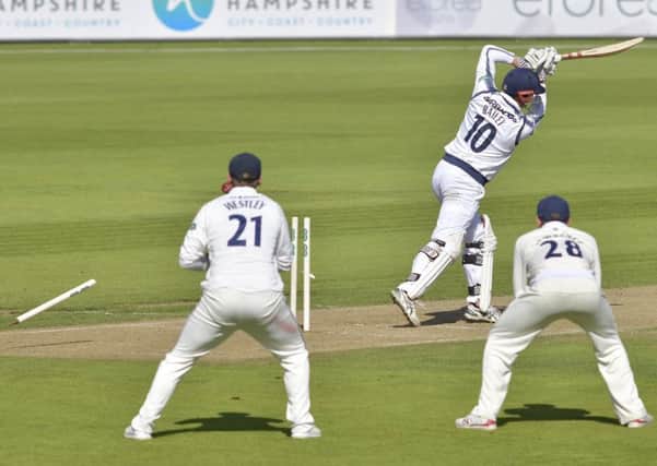 George Bailey is bowled for a duck against Essex. Picture: Neil Marshall