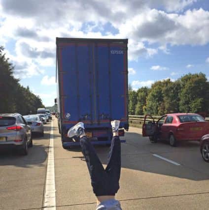 Photo put out by the Press Association with permission from the Twitter feed of @nerryropez of stationary traffic on the M3
