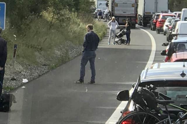 Photo put out by the Press Association taken with permission from the Twitter feed of Paul Hibbert of traffic at a standstill on the M3 motorway