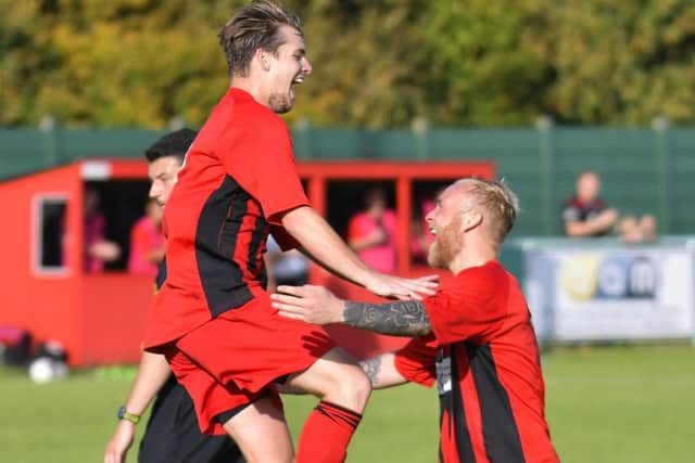 Sam Kessack celebrates Fareham's fourth goal  Picture: Neil Marshall (171158-15)
