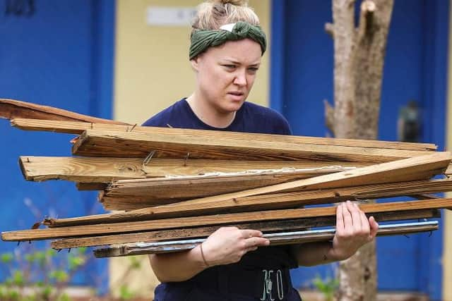 Members of the ship's company of HMS Ocean gave aid to hurricane victims