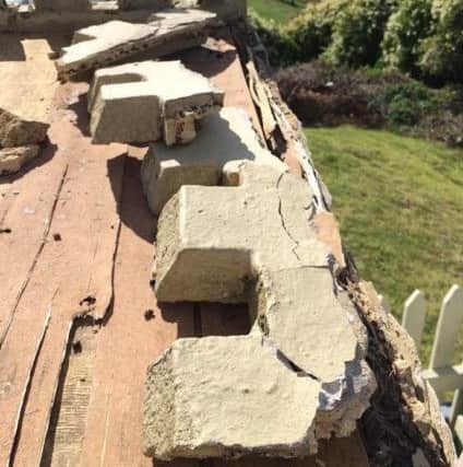 Damage to the castle turrets at Southsea Model Village