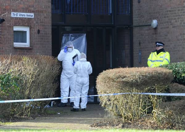 Police in Athena Avenue, Crookhorn, after the shooting. Picture: Malcolm Wells