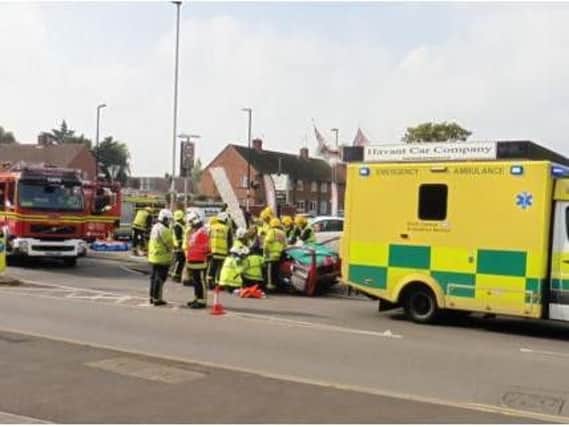 A person was taken to hospital after a crash in Leigh Park this morning (image from Ralph Cousins)