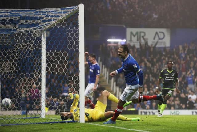 Brett Pitman bagged a double for Pompey against Bristol Rovers. Picture: Joe Pepler