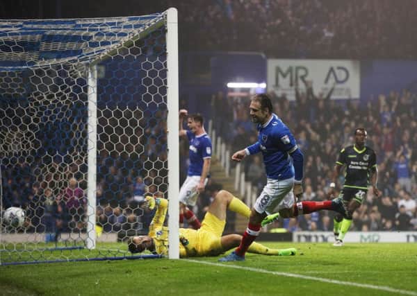 Brett Pitman bagged a double for Pompey against Bristol Rovers. Picture: Joe Pepler