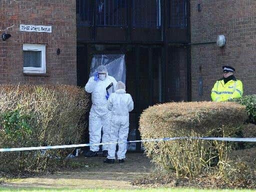 Police in Athena Avenue, Crookhorn after the shooting (picture by Malcolm Wells)